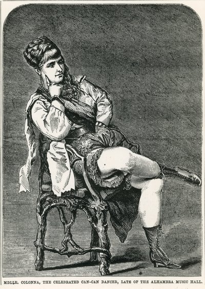 Mdlle Colonna, de beroemde can-can danseres, voorheen van de Alhambra Music Hall, Londen door English School