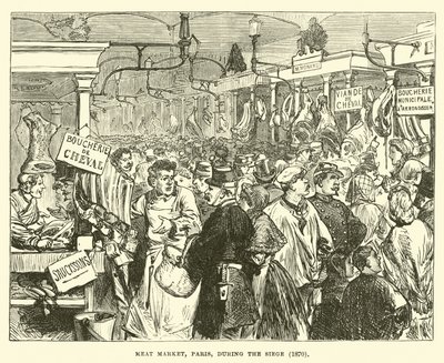 Vleesmarkt, Parijs, tijdens het beleg, 1870 door English School