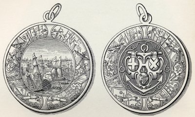 Medaille ter herdenking van admiraal Robert Blakes overwinningen op de Nederlanders in 1653, uit A Short History of the English People door J. R. Green, gepubliceerd 1893 door English School