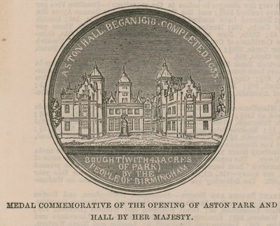 Medaille ter herdenking van de opening van Aston Park en Hall door Hare Majesteit door English School