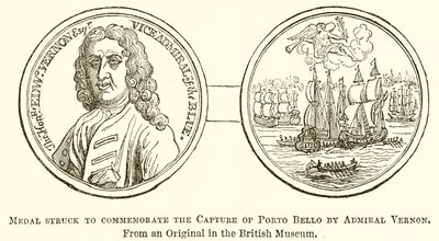 Medaille geslagen ter herdenking van de verovering van Porto Bello door admiraal Vernon door English School