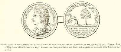 Medaille geslagen ter herdenking van de vlucht van James II door English School