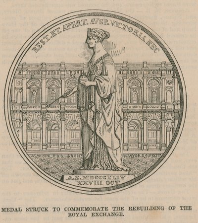 Medaille geslagen ter herdenking van de herbouw van de Royal Exchange door English School