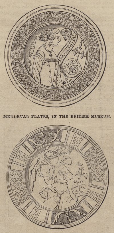 Middeleeuwse platen, in het British Museum (gravure) door English School