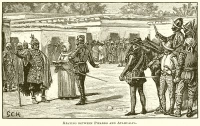 Ontmoeting tussen Pizarro en Atahualpa door English School