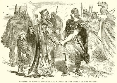 Ontmoeting van Edmund Ironside en Canute aan de oevers van de Severn door English School