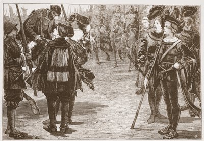 Ontmoeting van keizer Karel en de protestantse prinsen, illustratie uit De Geschiedenis van het Protestantisme door James Aitken Wylie, 1878 door English School