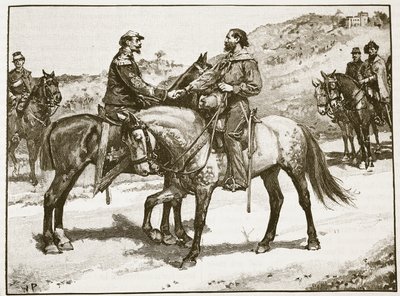 Ontmoeting van Garibaldi en Victor Emmanuel, illustratie uit Cassells Illustrated History of England door English School