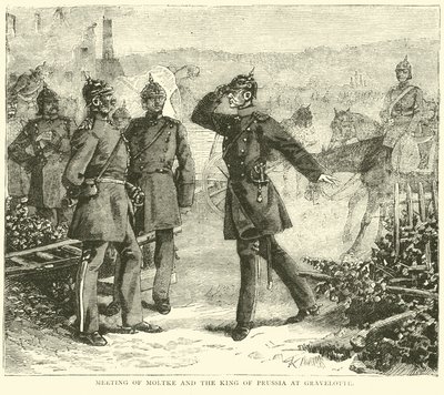 Ontmoeting van Moltke en de koning van Pruisen bij Gravelotte, augustus 1870 door English School