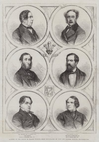 Leden van de Raad van de Prins van Wales (gravure) door English School