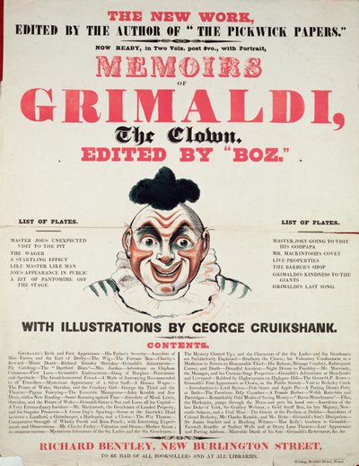 Herinneringen van Grimaldi de clown, met illustraties door George Cruikshank, 1888 door English School