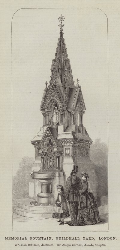 Gedenkfontein, Guildhall Yard, Londen, Mr John Robinson, Architect, Mr Joseph Durham, ARA, Beeldhouwer (gravure) door English School