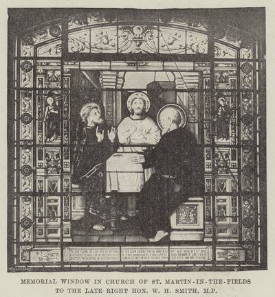 Herdenkingsraam in de kerk van St Martin-in-the-Fields voor wijlen de zeer eerbiedwaardige W H Smith, MP door English School