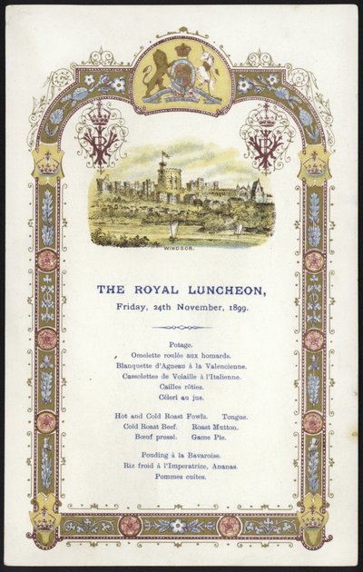 Menu voor de Koninklijke Lunch door English School
