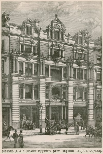 Kantoren van Messrs A & F Pears, New Oxford Street, Londen door English School