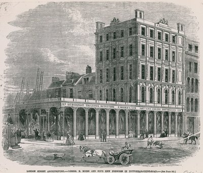 De nieuwe panden van Messrs E Moses and Sons in Tottenham Court Road, Londen door English School