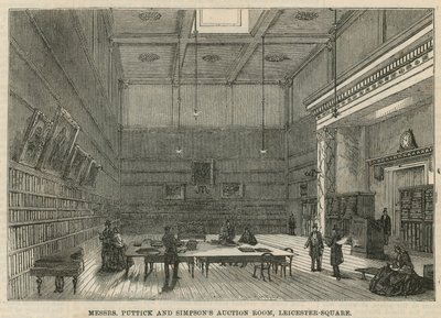 Veilingkamer van Messrs Puttick en Simpson, Leicester Square, Londen door English School
