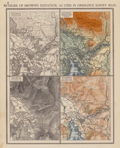 Methoden om hoogte te tonen, zoals gebruikt in Ordnance Survey-kaarten door English School