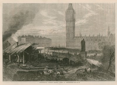 Metropolitan District Railway werken bij Westminster door English School
