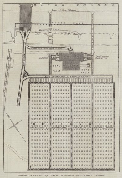 Metropolitan Hoofdriolering, Plan van de Zuidelijke Uitlaatwerken bij Crossness door English School