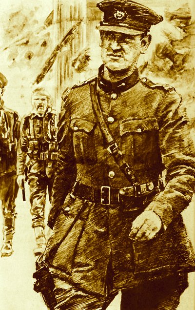 Michael Collins, leider van de rebellen tijdens de Paasopstand in Ierland, 1916 door English School