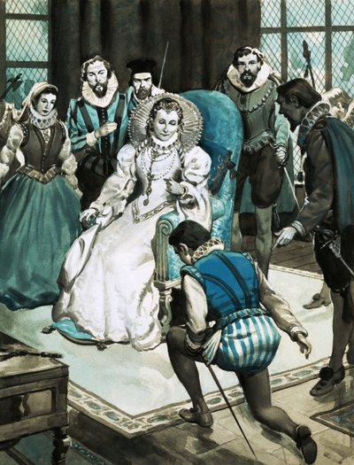 Miles Philips krijgt een audiëntie bij koningin Elizabeth I door English School