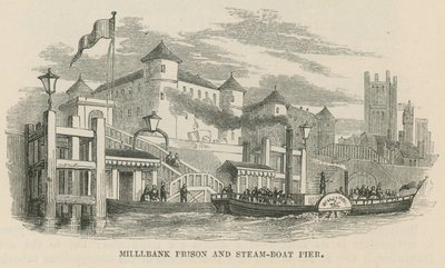 Millbank Gevangenis en stoombootpier door English School