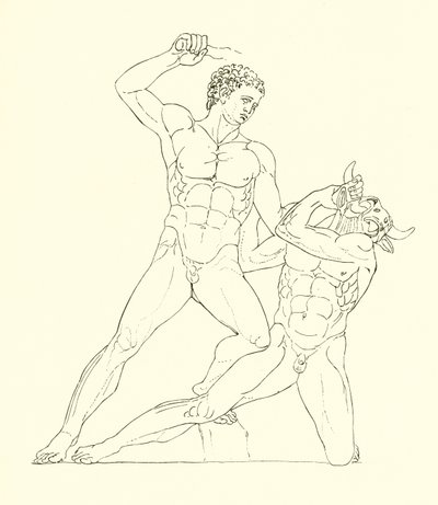 Minotaurus gedood door Theseus, de vriend van Hercules door English School