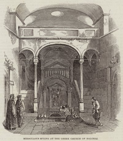 Wonderbaarlijke bron bij de Griekse kerk van Balukli (gravure) door English School