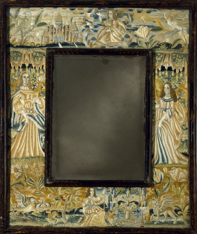 Spiegel met verhoogd borduurwerk, ca. 1650-1700 door English School
