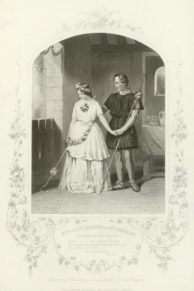 Mevrouw Jenny Marston en Meneer F Robinson als Florizel en Perdita, Het Winterverhaal, Act IV, scène iii door English School
