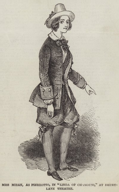 Miss Miran, als Pierrotto, in "Linda van Chamouni," in het Drury-Lane Theater door English School