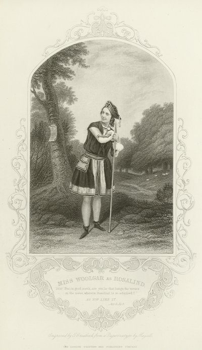 Mevrouw Woolgar als Rosalind, Zoals U Het Wilt, Act III, scène ii door English School