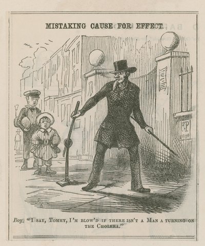 Oorzaak verwarren met gevolg; cartoon door English School