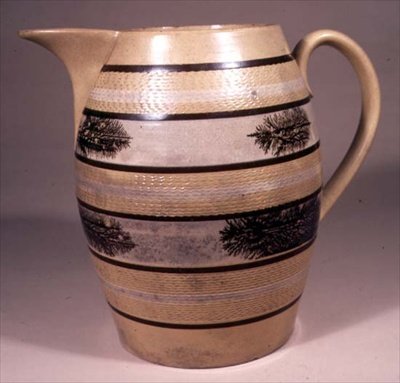 Mocha ware kruik, waarschijnlijk gemaakt in Staffordshire, ca. 1830 door English School