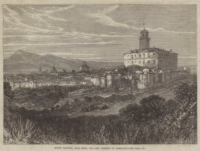 Monte Rotondo, nabij Rome, de laatste positie van Garibaldi (gravure) door English School