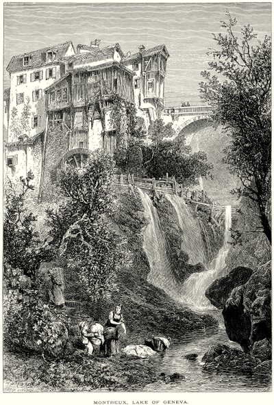 Montreux, Meer van Genève (gravure) door English School