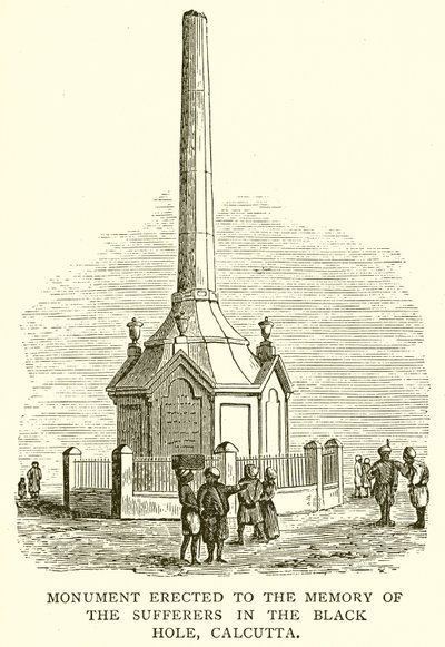 Monument opgericht ter nagedachtenis aan de slachtoffers in het Zwarte Gat, Calcutta door English School