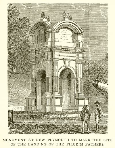Monument in New Plymouth ter markering van de landingsplaats van de Pilgrim Fathers door English School