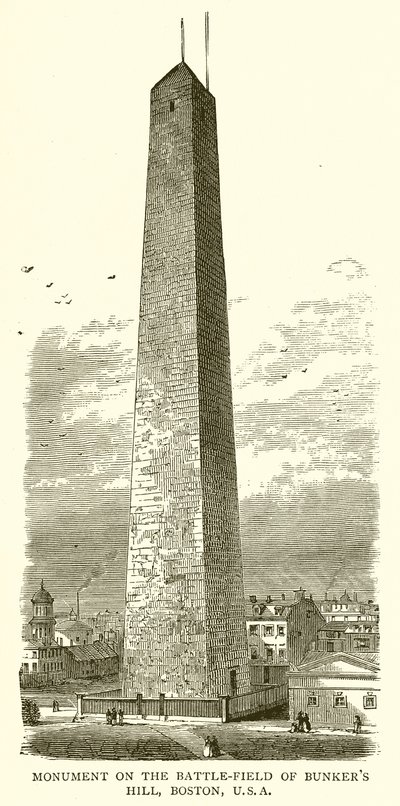 Monument op het Slagveld van Bunkers Hill, Boston, V.S.A. door English School