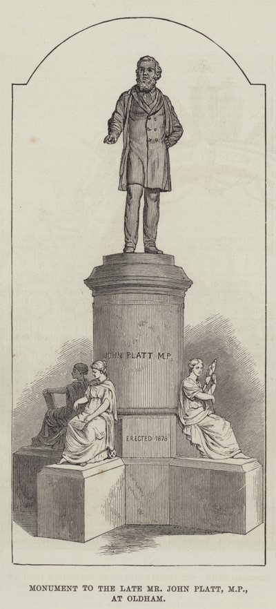 Monument voor de overleden Mr John Platt, MP, in Oldham (gravure) door English School