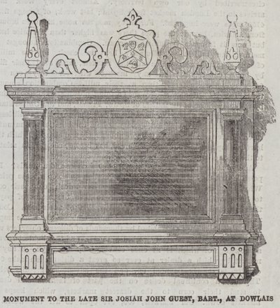 Monument voor de overleden Sir Josiah John Guest, baronet, in Dowlais door English School
