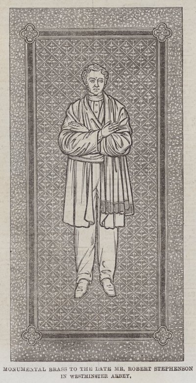 Monumentale messing voor wijlen de heer Robert Stephenson in Westminster Abbey (gravure) door English School