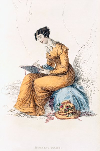 Ochtendjurk, modeplaat uit Ackermanns Repository of Arts door English School
