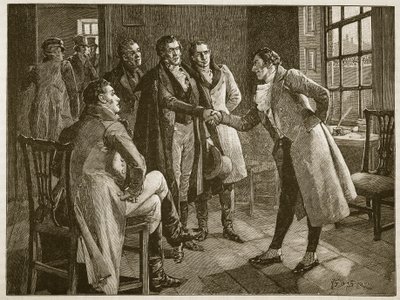 De ontvangst van Mr. Alexander in Kings Bench Prison, illustratie uit Cassells Geïllustreerde Geschiedenis van Engeland door English School