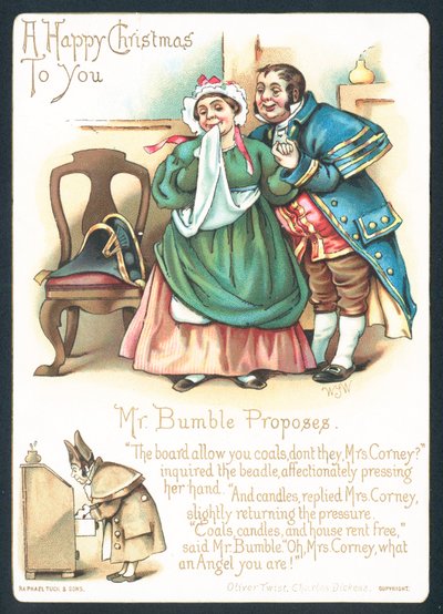 Mr Bumble en Mrs Corney, Kerstkaart door English School