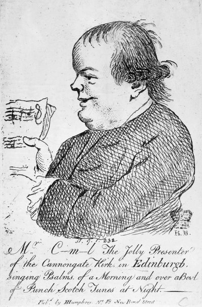 Mr C-m-l de vrolijke presentator van de Canongate Kirk in Edinburgh, ca. 1781 (gravure) door English School