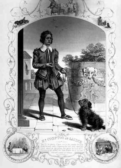 Mr Compton als Lance, Act IV Scene II, in Twee Edellieden van Verona, door William Shakespeare (gravure) door English School