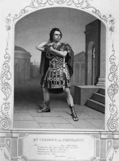 Mr. Creswick als Coriolanus, Act V Scene 5, in het toneelstuk door William Shakespeare door English School
