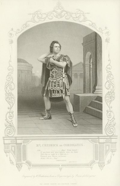Meneer Creswick als Coriolanus, Coriolanus, Act V, scène III door English School